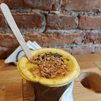 Lentil soup with roasted onion and pumpkin seeds at Soup Culture in Krakow