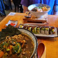 Vegan ramen and sushi at Yume Cocina Fusión Japonesa in Puerto Natales