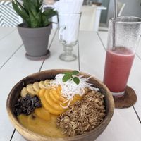 Mangonana bowl and ginger + watermelon juice   at The Beachbaby Cafe in Siargao