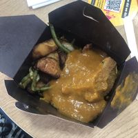 Wheat noodles with salt and pepper potatoes and pumpkin katsu curry   at Chopstix Noodle Bar in Biggar