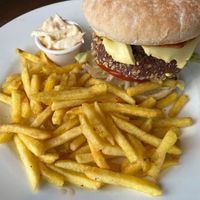 Black bean burger with haggis and vegan cheese at Schiehallion Hotel in Aberfeldy
