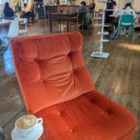 Oat milk cappucino at Sonndr Cafe in Toronto