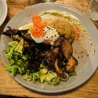 Oyster Mushrooms with mashed potatoes and salad  #Veganuary at Seibo in Buenos Aires