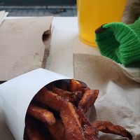 Sweet potato fries and turmeric tangerine drink #Veganuary at HipCityVeg - Rittenhouse in Philadelphia