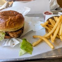 Crispy chicken sandwich and fries at HipCityVeg - Rittenhouse in Philadelphia