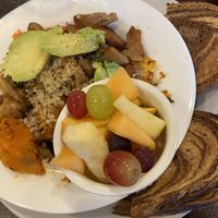 Vegan bowl with seitan  at The Cure Cafe in Stroudsburg