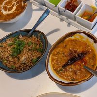 Tarka dal and mushroom rice at Roti Corner in Camberley