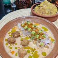 Vegan Tofu Ceviche with peanut butter dressing and patacones at Agave Studio in Puerto Ayora