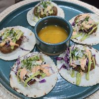 Falafel Tacos with a smokey chipotle mayo and a spicy maracuya salsa at Agave Studio in Puerto Ayora