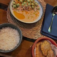 Vegan ceviche with rice and tostones   at Agave Studio in Puerto Ayora