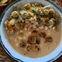 Ceviche con crispy tofu y patacones at Agave Studio in Puerto Ayora