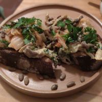 Mushroom tostada at Real Vegetal in Medellin