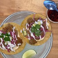 Oyster mushroom tacos  at Real Vegetal in Medellin