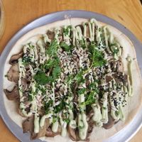 Mushroom pizza at Real Vegetal in Medellin