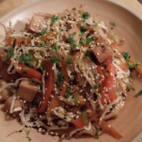 Noodles with tofu at Real Vegetal in Medellin