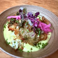 Roast potato with cashew cream and chimichurri (special)   at Real Vegetal in Medellin