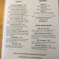 Back of menu at Susty's Cafe in Northwood