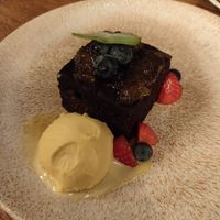 Brownie with orange marmelade & licor 43 ice cream at Pakhuis Leiden in Leiden