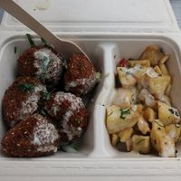 "Falafel Box with Batata-Harra and Sesam Sauce" at Fattoush in Berlin