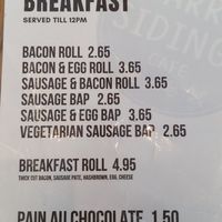 Breakfast menu at Barry Sidings Cafe in Pontypridd