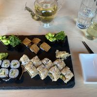 Chefs choice platter and toasted rice green teaa  at NUGA in Longyearbyen