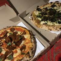 Pepperoni and magic mushroom pizzas at Electrica Pizza in Buenos Aires