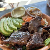 BBQ chicken protein bowl- spicy and flavorful!  I had the cilantro crema and salsa on it - great combo!  at Blondies Vegan Proteins + Cafe Hawaii in Honolulu