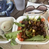 Bbq bites plate with crème  at Blondies Vegan Proteins + Cafe Hawaii in Honolulu