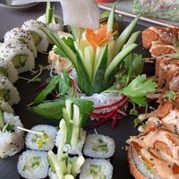 Veggie sushi platter: amazing, especially the fried roll with vegan cream cheese   at Ginko - das glutenfreie Restaurant in Kassel