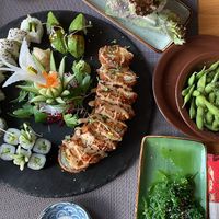 Veggie sushi platter, summer rolls, edamame and wakame salad. All very tasty and well priced   at Ginko - das glutenfreie Restaurant in Kassel