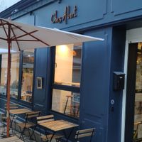 Outside entrance and seating at Chez Albert in La Rochelle