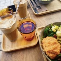Latte with soy milk  at Chez Albert in La Rochelle
