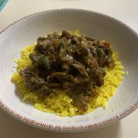 Vegan mushroom curry with basmati rice   at Ravneels Curry House in Burpengary