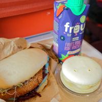 Blue Seitan Bao + Lemon macaron at GORYA in Brussels