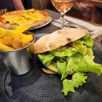 Veggie burger which is a falafel burger at 1820 Restaurant & Cocktails Bar in Montreux