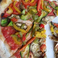 Vegetarian pizza was veganized. at 1820 Restaurant & Cocktails Bar in Montreux