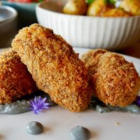 Cauliflower cheese croquettes   at Otto Champagneria & Beer Hall in Wellington