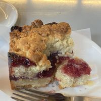 Raspberry crumble cake closeup   at mtl cafe & bakery in Seoul