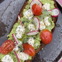 Avocado vegan cheese toast  at Samsara in Barcelona