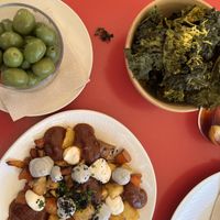 Olives, kale chips and patatas bravas  at Samsara in Barcelona