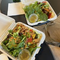 Lemongrass chik’n stir fry and sweet & sour “unpork  at Janelle's Vegan Kitchen in Amherst