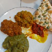 Aloo palak, chana masala, mushroom dopiaza at Rajdarbar Indian Restaurant in Chiang Mai