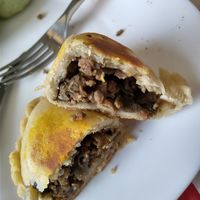 "empanada Argentina" recheio de beringela e carne de soja/pastry with aubergine and soy meat filling at Tempero Chinês in Porto Alegre