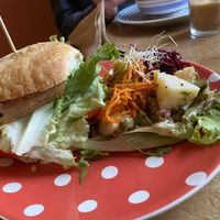 Tofu burger and salads at Toucan Cafe in Minehead