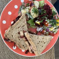 Sandwich with vegan sausage  at Toucan Cafe in Minehead