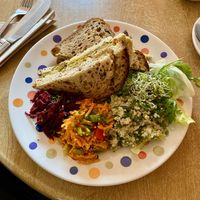 Falafel, humous and salad sandwich 💚  at Toucan Cafe in Minehead