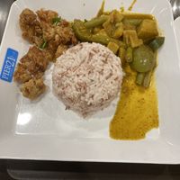 Rice with 2 toppings for around 30 tbh   at BKK - Veg Stall Food Court - T21 in Bangkok