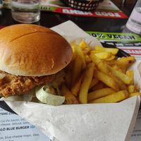 Korean burger and fries at Hank's Dirty Norwich in Norwich