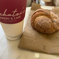 Churro croissant and soy cappucino   at Schatzi's Bakery & Cafe in Sherman Oaks