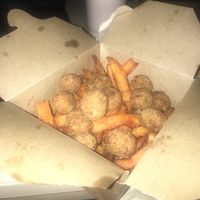 Sweet Potato fries with chicken poppers (mixed myself)  at VeBurger in Bristol